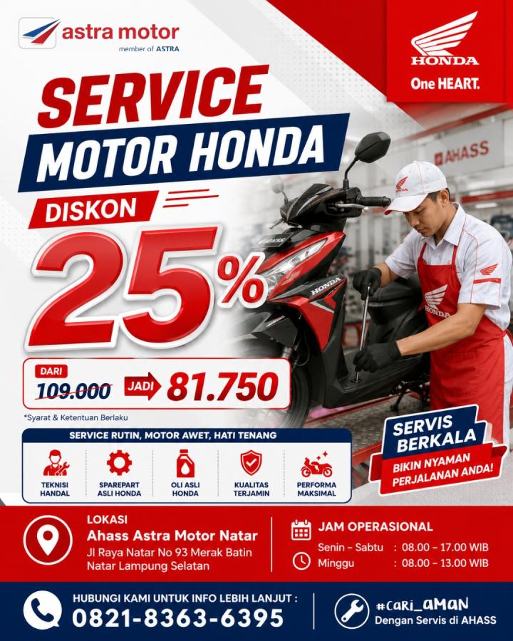 Astra Motor Natar Berikan Diskon Service 25%, Kini Cukup Bayar Rp81.750